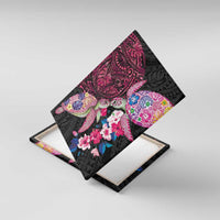 Hawaiian Couple Turtles Honi Canvas Wall Art Polynesian Art Motifs and Hibiscus Black Red Color LT03 With Frame Black - Polynesian Pride