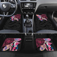Hawaiian Couple Turtles Honi Car Mats Polynesian Art Motifs and Hibiscus Black Red Color LT03 Set 4pcs Black - Polynesian Pride
