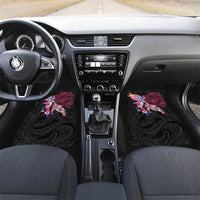 Hawaiian Couple Turtles Honi Car Mats Polynesian Art Motifs and Hibiscus Black Red Color LT03 Set 2pcs - Front Black - Polynesian Pride