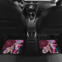 Hawaiian Couple Turtles Honi Car Mats Polynesian Art Motifs and Hibiscus Black Red Color LT03 Set 2pcs - Back Black - Polynesian Pride