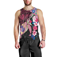 Hawaiian Couple Turtles Honi Men Tank Top Polynesian Art Motifs and Hibiscus Black Red Color LT03 - Polynesian Pride