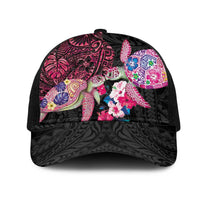 Hawaiian Couple Turtles Honi Mesh Trucker Cap Polynesian Art Motifs and Hibiscus Black Red Color LT03 One Size Black Black - Polynesian Pride