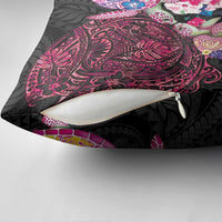 Hawaiian Couple Turtles Honi Pillow Cover Polynesian Art Motifs and Hibiscus Black Red Color LT03 - Polynesian Pride