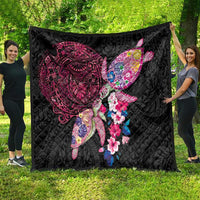 Hawaiian Couple Turtles Honi Quilt Polynesian Art Motifs and Hibiscus Black Red Color LT03 - Polynesian Pride