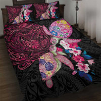 Hawaiian Couple Turtles Honi Quilt Bed Set Polynesian Art Motifs and Hibiscus Black Red Color LT03 Black - Polynesian Pride