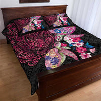 Hawaiian Couple Turtles Honi Quilt Bed Set Polynesian Art Motifs and Hibiscus Black Red Color LT03 - Polynesian Pride