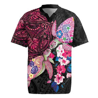Hawaiian Couple Turtles Honi Rugby Jersey Polynesian Art Motifs and Hibiscus Black Red Color LT03 Black - Polynesian Pride