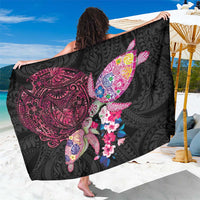 Hawaiian Couple Turtles Honi Sarong Polynesian Art Motifs and Hibiscus Black Red Color LT03 One Size 44 x 66 inches Black - Polynesian Pride