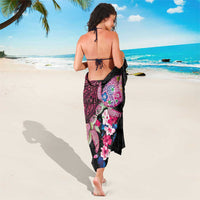 Hawaiian Couple Turtles Honi Sarong Polynesian Art Motifs and Hibiscus Black Red Color LT03 - Polynesian Pride