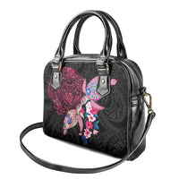 Hawaiian Couple Turtles Honi Shoulder Handbag Polynesian Art Motifs and Hibiscus Black Red Color LT03 - Polynesian Pride