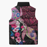 Hawaiian Couple Turtles Honi Sleeveless Puffer Jacket Polynesian Art Motifs and Hibiscus Black Red Color LT03 - Polynesian Pride