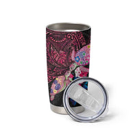 Hawaiian Couple Turtles Honi Tumbler Cup Polynesian Art Motifs and Hibiscus Black Red Color LT03 - Polynesian Pride