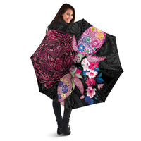 Hawaiian Couple Turtles Honi Umbrella Polynesian Art Motifs and Hibiscus Black Red Color LT03 - Polynesian Pride