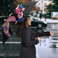 Hawaiian Couple Turtles Honi Umbrella Polynesian Art Motifs and Hibiscus Black Red Color LT03 - Polynesian Pride