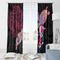 Hawaiian Couple Turtles Honi Window Curtain Polynesian Art Motifs and Hibiscus Black Red Color LT03 - Polynesian Pride