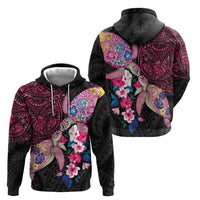 Hawaiian Couple Turtles Honi Zip Hoodie Polynesian Art Motifs and Hibiscus Black Red Color LT03 - Polynesian Pride