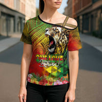 Hawaiian Reggae Cross Shoulder Shirt Jawaiian One Love-Tribal Tatoos and Rastafari Lion LT03 - Polynesian Pride