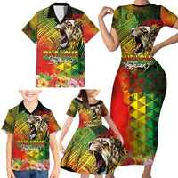 Hawaiian Reggae Family Matching Short Sleeve Bodycon Dress and Hawaiian Shirt Jawaiian One Love-Tribal Tatoos and Rastafari Lion LT03 - Polynesian Pride