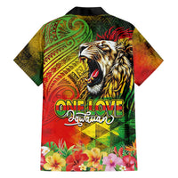 Hawaiian Reggae Family Matching Short Sleeve Bodycon Dress and Hawaiian Shirt Jawaiian One Love-Tribal Tatoos and Rastafari Lion LT03 - Polynesian Pride