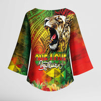 Hawaiian Reggae Kimono Sleeve Blouse Jawaiian One Love-Tribal Tatoos and Rastafari Lion LT03 - Polynesian Pride