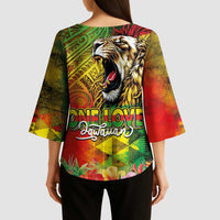 Hawaiian Reggae Kimono Sleeve Blouse Jawaiian One Love-Tribal Tatoos and Rastafari Lion LT03 - Polynesian Pride