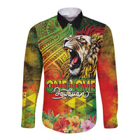 Hawaiian Reggae Long Sleeve Button Shirt Jawaiian One Love-Tribal Tatoos and Rastafari Lion LT03 Unisex Multicolor - Polynesian Pride