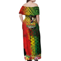 Hawaiian Reggae Off Shoulder Maxi Dress Jawaiian One Love-Tribal Tatoos and Rastafari Lion LT03 - Polynesian Pride