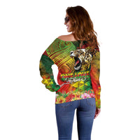 Hawaiian Reggae Off Shoulder Sweater Jawaiian One Love-Tribal Tatoos and Rastafari Lion LT03 - Polynesian Pride