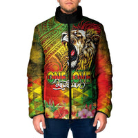 Hawaiian Reggae Padded Jacket Jawaiian One Love-Tribal Tatoos and Rastafari Lion LT03 Men Multicolor - Polynesian Pride