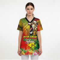 Hawaiian Reggae Scrub Top Jawaiian One Love-Tribal Tatoos and Rastafari Lion LT03 - Polynesian Pride