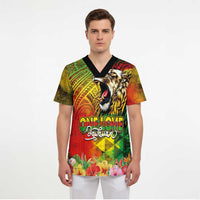 Hawaiian Reggae Scrub Top Jawaiian One Love-Tribal Tatoos and Rastafari Lion LT03 - Polynesian Pride