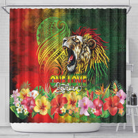 Hawaiian Reggae Shower Curtain Jawaiian One Love-Tribal Tatoos and Rastafari Lion LT03 - Polynesian Pride