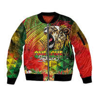 Hawaiian Reggae Sleeve Zip Bomber Jacket Jawaiian One Love-Tribal Tatoos and Rastafari Lion LT03 Unisex Multicolor - Polynesian Pride