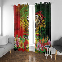 Hawaiian Reggae Window Curtain Jawaiian One Love-Tribal Tatoos and Rastafari Lion LT03 With Grommets Multicolor - Polynesian Pride