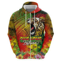 Hawaiian Reggae Zip Hoodie Jawaiian One Love-Tribal Tatoos and Rastafari Lion LT03 - Polynesian Pride