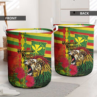 Hawaiian Reggae Laundry Basket Kakau Art Motifs with Ohia Lehua and Rastafari Lion LT03 - Polynesian Pride