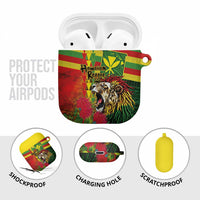 Hawaiian Reggae AirPods Case Kakau Art Motifs with Ohia Lehua and Rastafari Lion LT03 - Polynesian Pride
