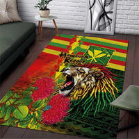 Hawaiian Reggae Area Rug Kakau Art Motifs with Ohia Lehua and Rastafari Lion LT03 Multicolor - Polynesian Pride