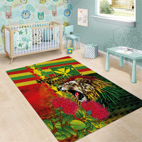 Hawaiian Reggae Area Rug Kakau Art Motifs with Ohia Lehua and Rastafari Lion LT03 - Polynesian Pride