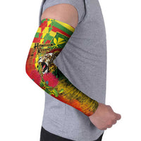 Hawaiian Reggae Arm Sleeves Kakau Art Motifs with Ohia Lehua and Rastafari Lion LT03 - Polynesian Pride