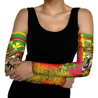 Hawaiian Reggae Arm Sleeves Kakau Art Motifs with Ohia Lehua and Rastafari Lion LT03 - Polynesian Pride