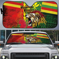 Hawaiian Reggae Auto Sun Shade Kakau Art Motifs with Ohia Lehua and Rastafari Lion LT03 Multicolor - Polynesian Pride