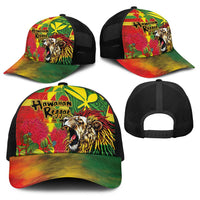 Hawaiian Reggae Baseball Net Cap Kakau Art Motifs with Ohia Lehua and Rastafari Lion LT03 - Polynesian Pride