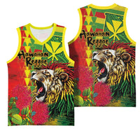 Hawaiian Reggae Basketball Jersey Kakau Art Motifs with Ohia Lehua and Rastafari Lion LT03 - Polynesian Pride