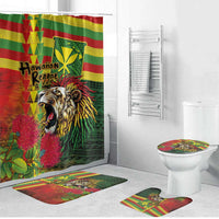 Hawaiian Reggae Bathroom Set Kakau Art Motifs with Ohia Lehua and Rastafari Lion LT03 Bathroom Set (4 pcs) Multicolor - Polynesian Pride