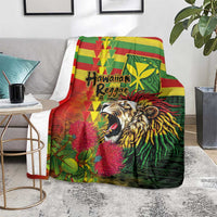 Hawaiian Reggae Blanket Kakau Art Motifs with Ohia Lehua and Rastafari Lion LT03 - Polynesian Pride