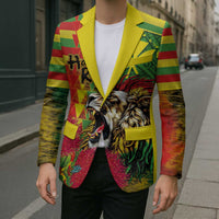 Hawaiian Reggae Blazer Kakau Art Motifs with Ohia Lehua and Rastafari Lion LT03 - Polynesian Pride