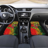 Hawaiian Reggae Car Mats Kakau Art Motifs with Ohia Lehua and Rastafari Lion LT03 Set 2pcs - Front Multicolor - Polynesian Pride