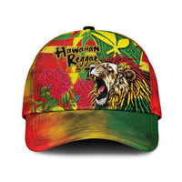 Hawaiian Reggae Classic Cap - Kakau Art Motifs with Ohia Lehua and Rastafari Lion LT03 Universal Fit Multicolor - Polynesian Pride