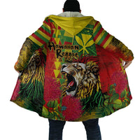 Hawaiian Reggae Cloak Kakau Art Motifs with Ohia Lehua and Rastafari Lion - Polynesian Pride
